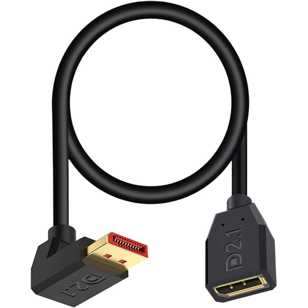 Poyiccot 16K DisplayPort 2.1 extension cable front view showing angled connector