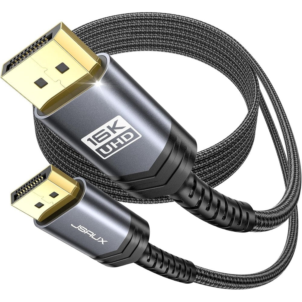JSAUX DisplayPort Cable 2.1 10ft front view showing gold-plated connector