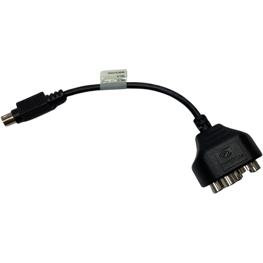 NVIDIA Compupack S-video composite RGB adapter cable showing the 9-pin connector split into color-coded video output ports.