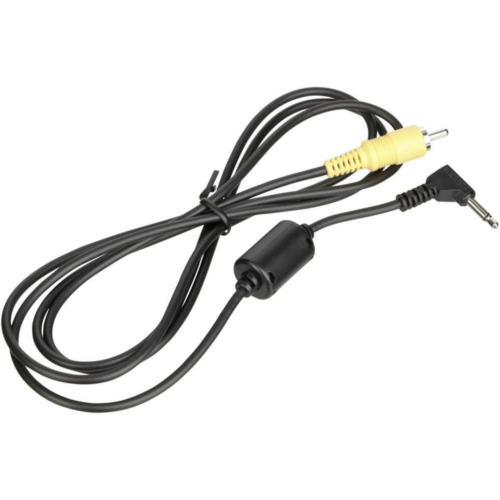 Canon VC 100 composite video cable front view showing connectors and ferrite core.