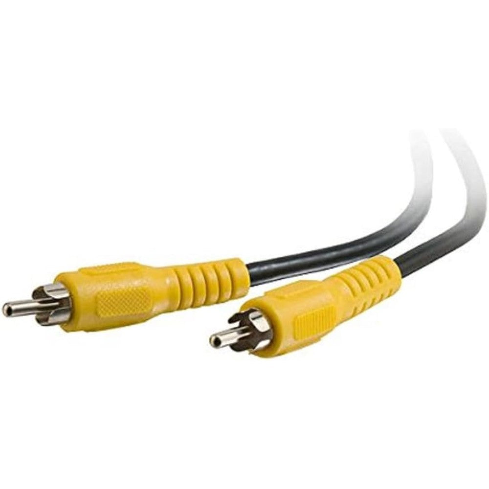C2G Value Series composite video cable front view showcasing the yellow male RCA connector and black cord.