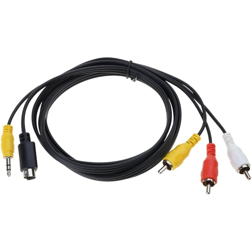 MTUERANC S-Video and 3.5mm TRS to 3RCA composite adapter cable front view showing connectors.