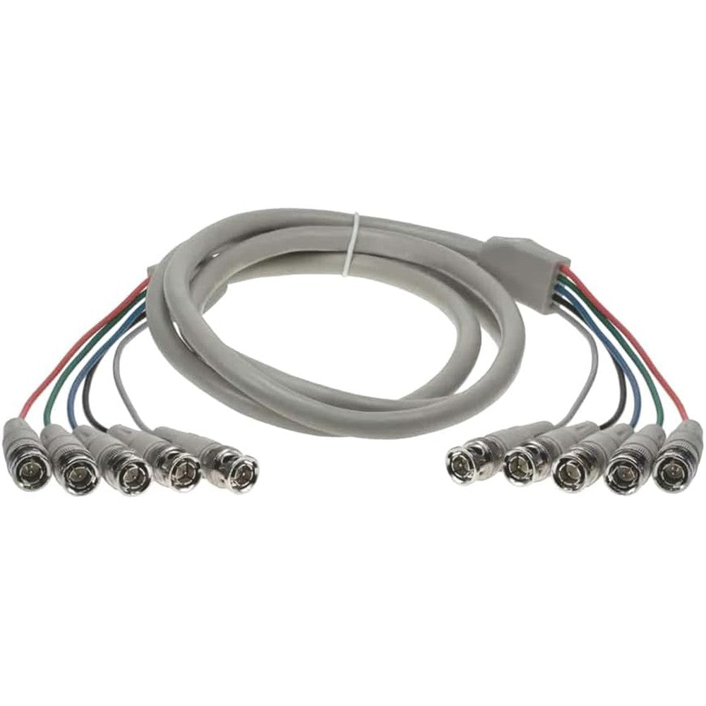 AllAboutAdapters premium 5 BNC to 5 BNC video cable front view showcasing color coded connectors for high resolution monitors.