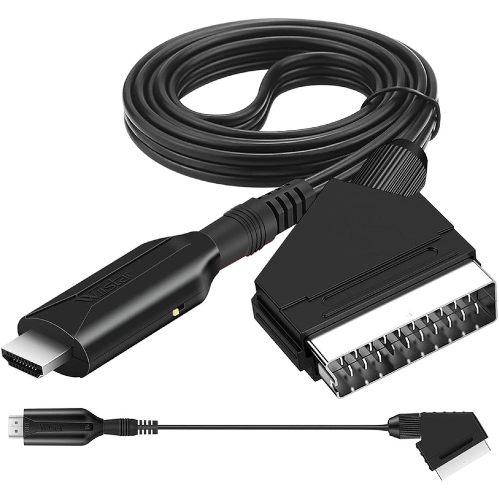 General HD to SCART converter cable front view showing the active adapter interface and connectors.