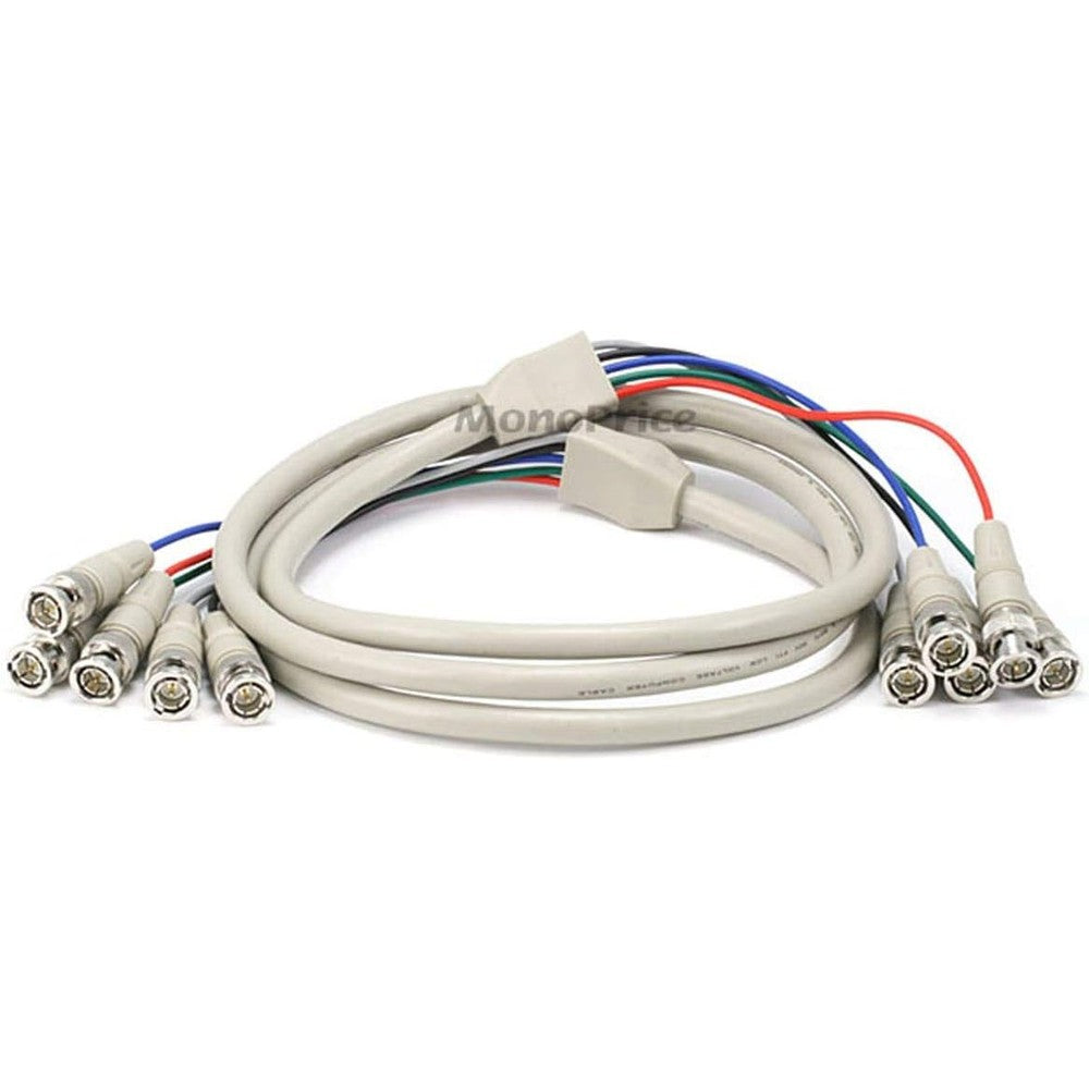 Monoprice 5-BNC RGB to 5-BNC RGB video cable front view showing five color-coded connectors