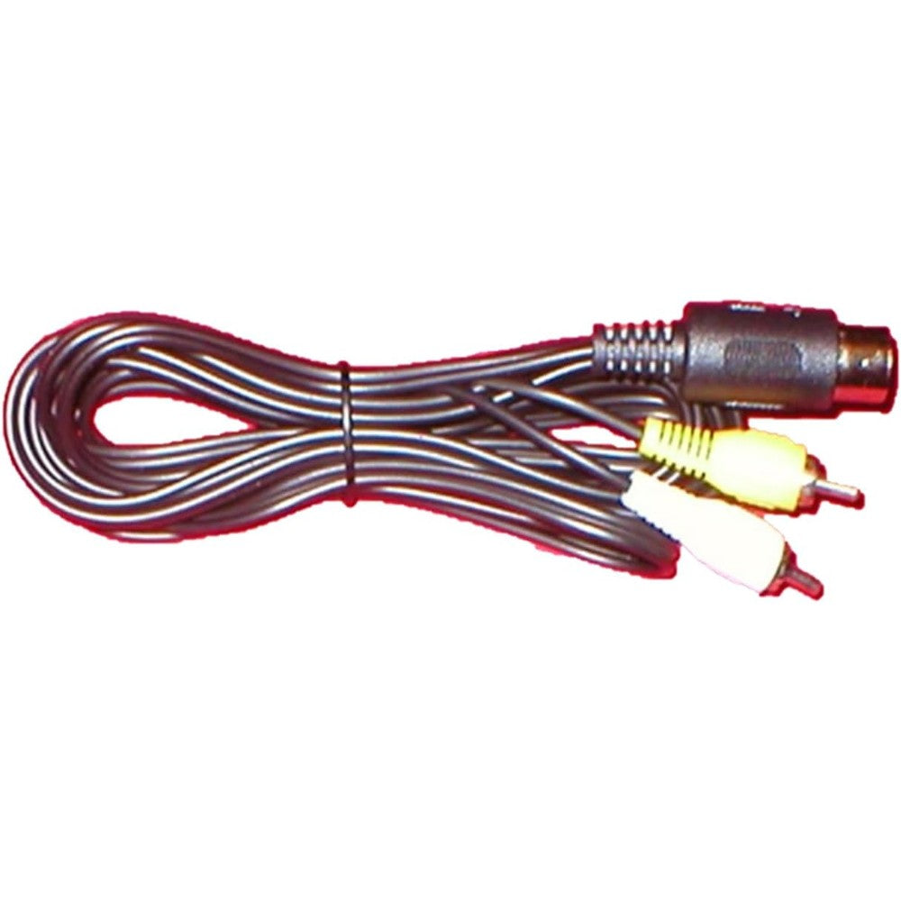 Generic AV composite cable for Texas Instruments computer front view showing 5-pin DIN connector and RCA plugs.