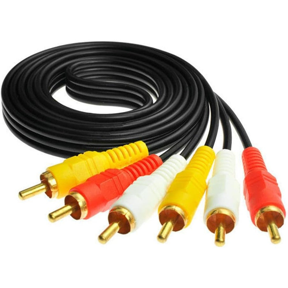 LOTA 3 RCA audio video composite cable front view showing gold plated yellow red and white connectors.