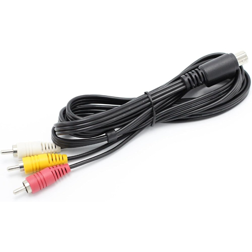 THE CIMPLE CO 10 Pin Audio and Video DIN Cable front view showing 10 pin terminal and three color coded RCA jacks