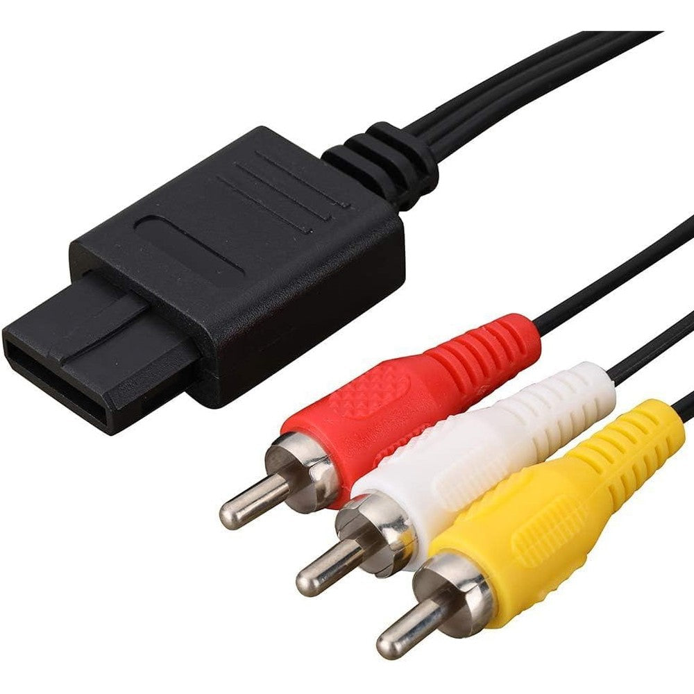 UIGOCLE Replacement AV Cable front view showcasing the proprietary multi out console connector and three color coded RCA plugs.