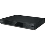 LG DP132H DVD Player front view showing slim black design and USB port
