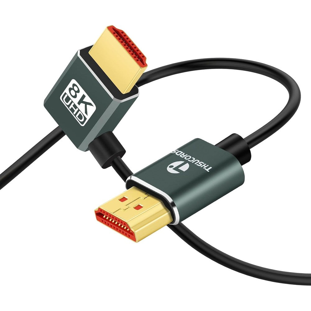 Thsucords Ultra Thin 8K HDMI 2.1 Left Angle Cable front view showing gold-plated connector