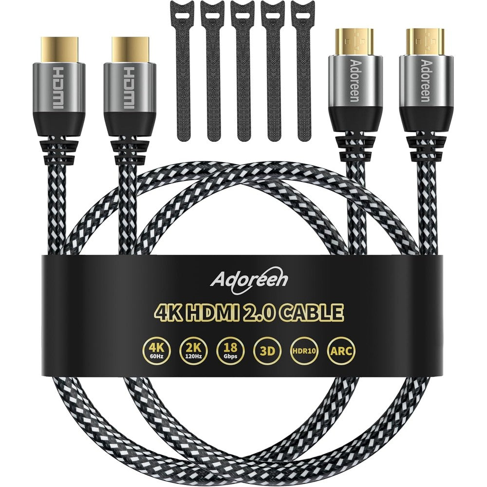 Adoreen 4K High Speed HDMI 2.0 Cable two pack front view displaying premium braided texture and gold-plated connectors.