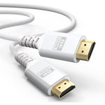 UVOOI 8K white HDMI cable front view highlighting premium gold-plated connector pins.