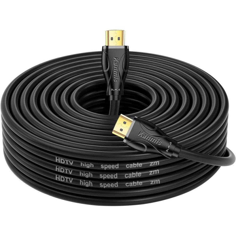 Kanmis 4K HDMI Cable 25ft front view showcasing gold-plated connector pins.