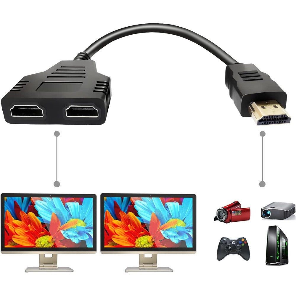 Batu HDMI splitter adapter cable front view displaying male to dual female gold-plated connectors.