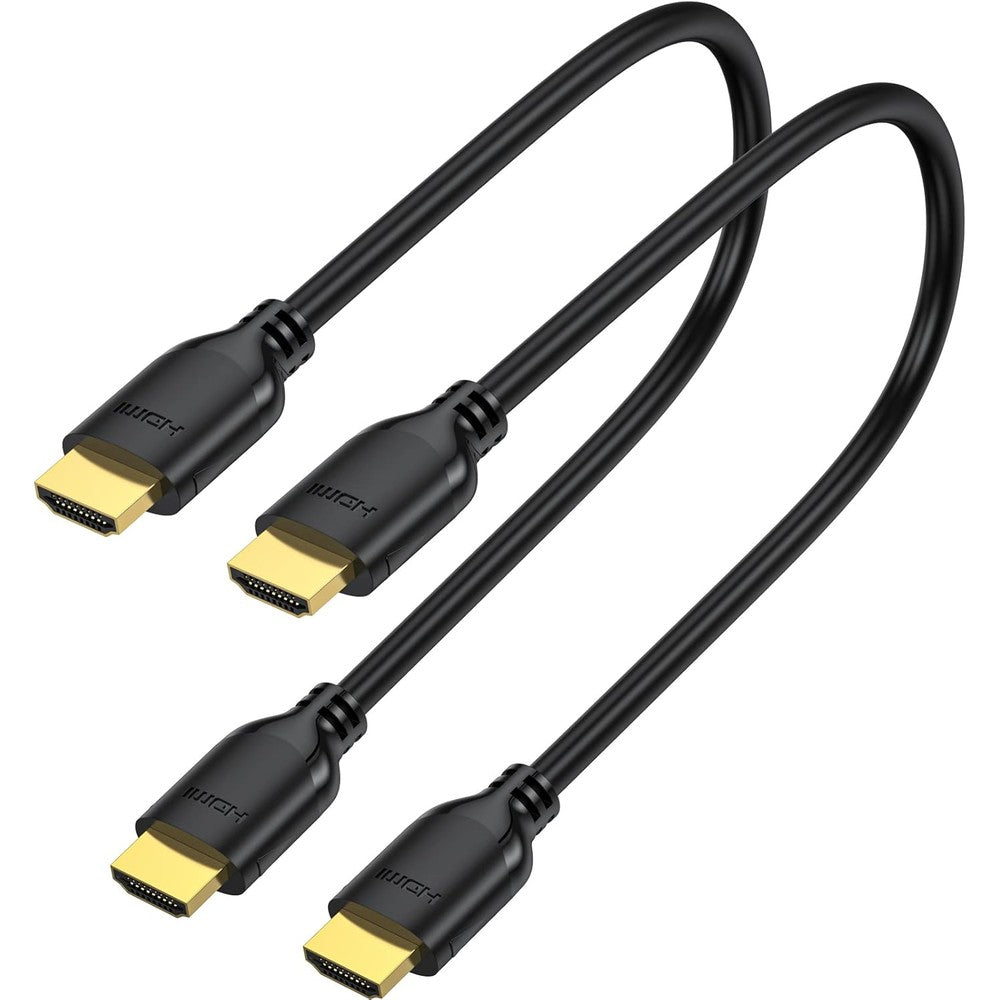 UVOOI short HDMI cable one foot front view showing gold plated connectors.