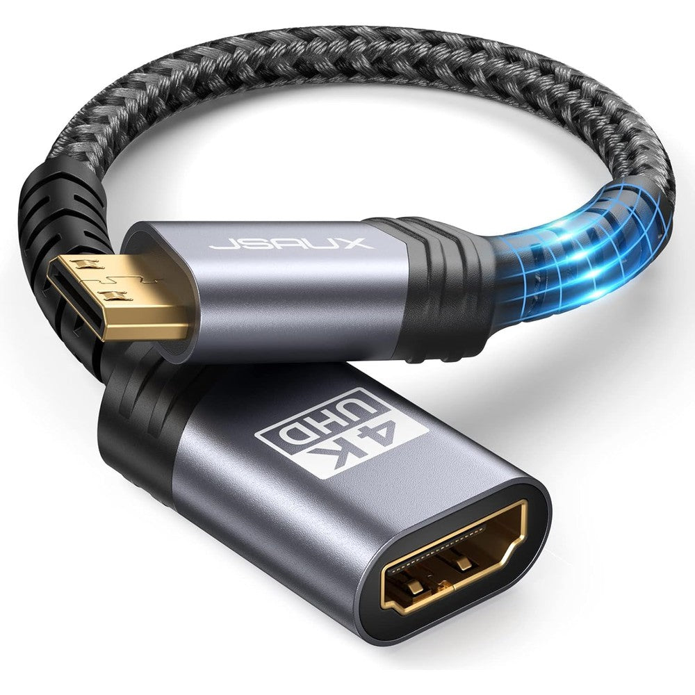 JSAUX Mini HDMI to HDMI adapter front view high speed video converter cord