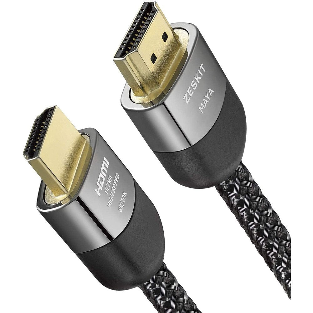 Zeskit Maya Ultra High Speed 8K HDMI 2.1 cable front view showcasing the gold-plated connector pins.