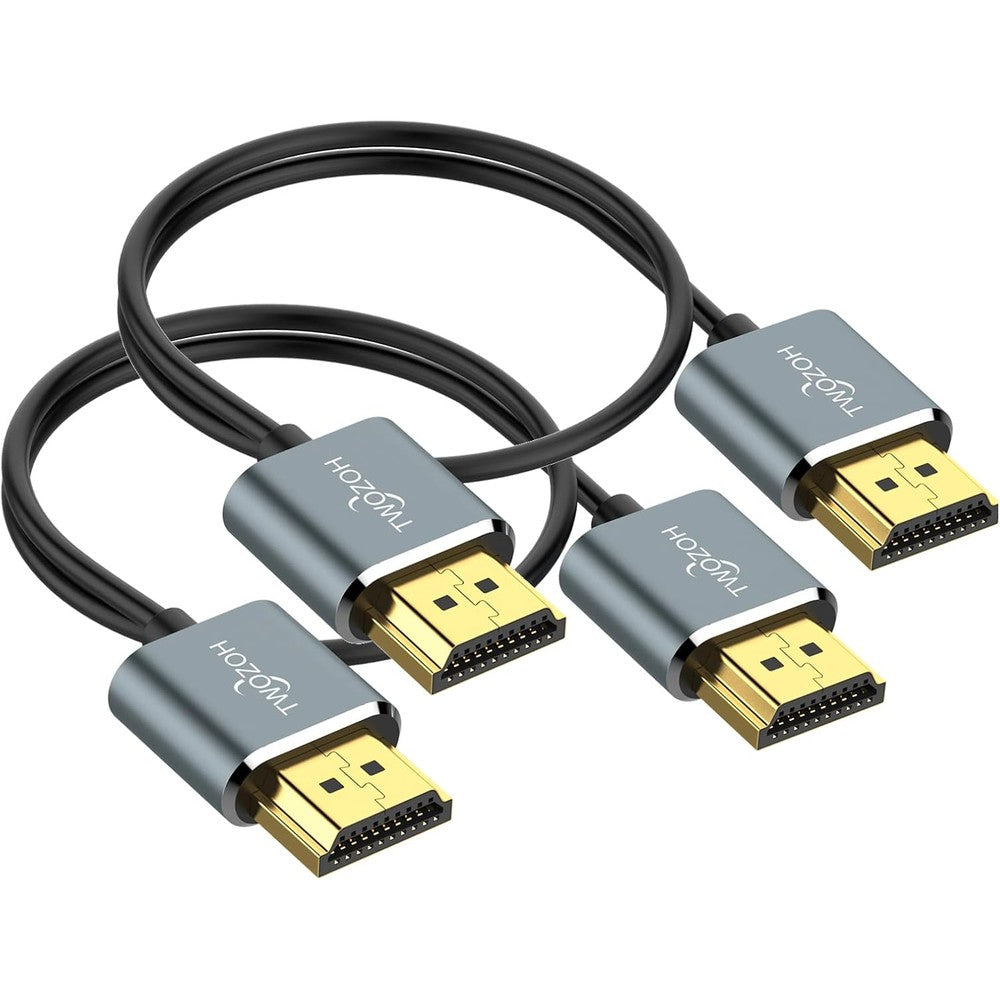 Twozoh flexible and slim HDMI cable 1FT 2 pack front view showing gold plated connectors