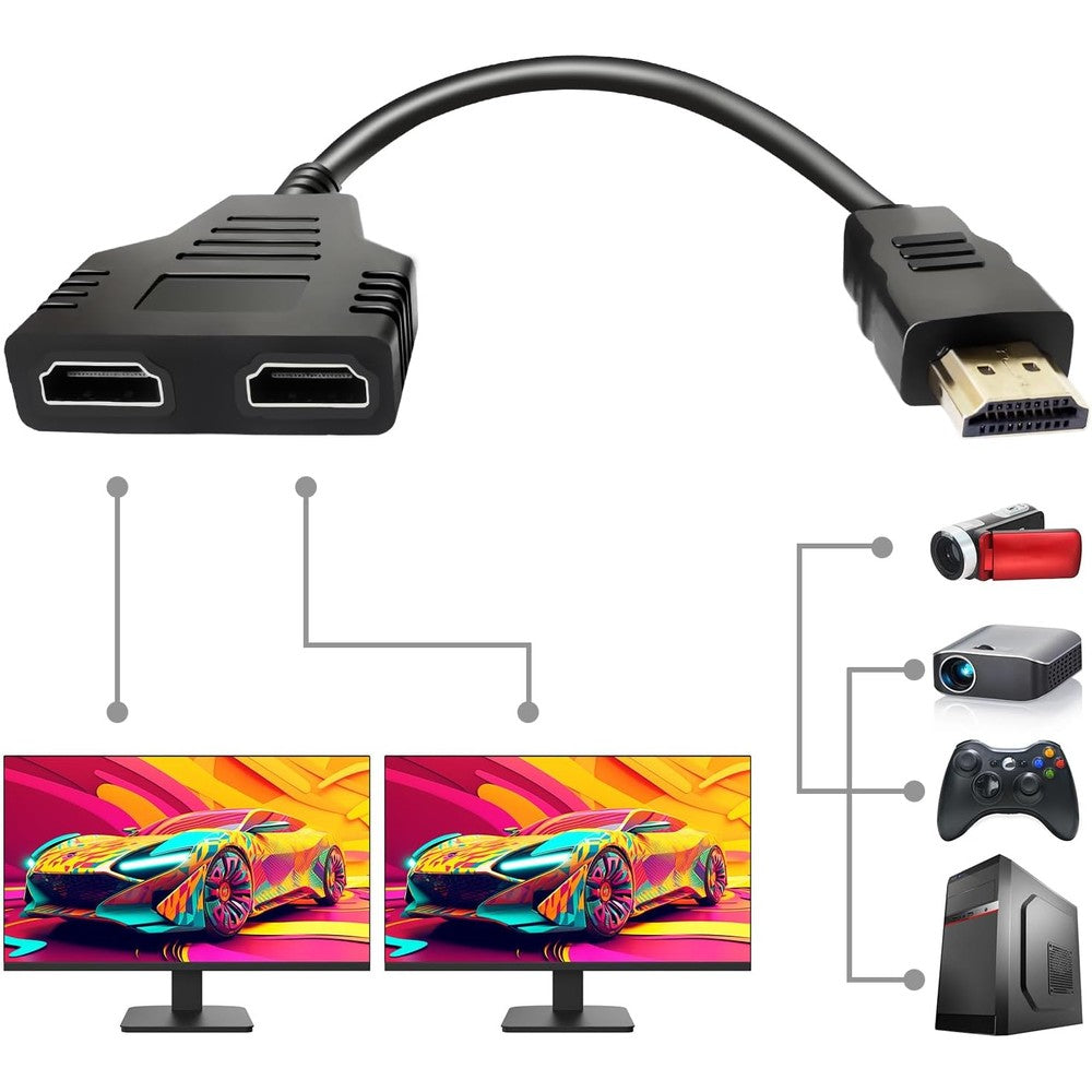 Sorthol HDMI splitter cable front view displaying male connector and dual female ports