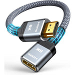 Highwings HDMI extension cable front view showing premium grey braided nylon texture.