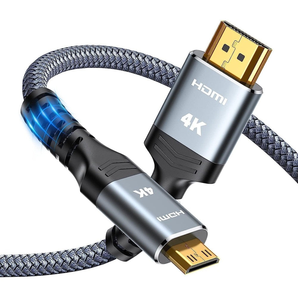 Highwings Mini HDMI to HDMI Cable front view of gold-plated connectors.