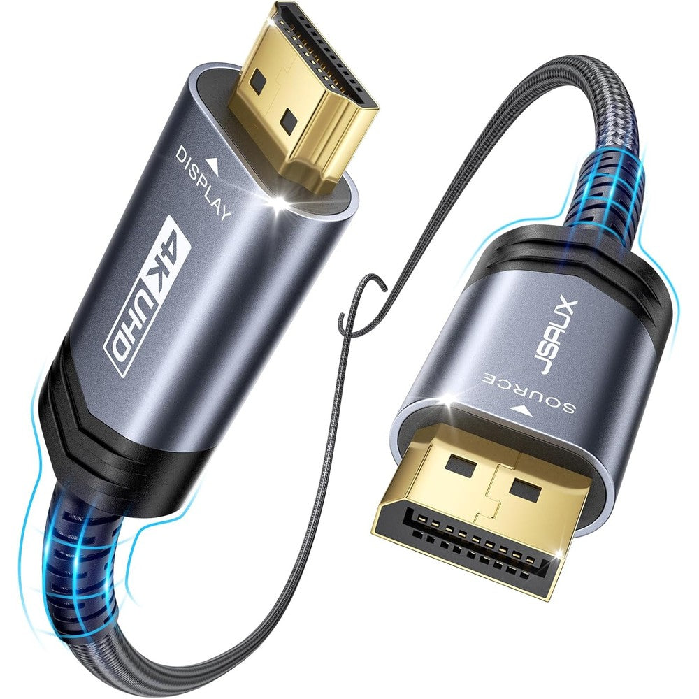 JSAUX DisplayPort to HDMI Cable ten feet front view showing gold-plated connectors.