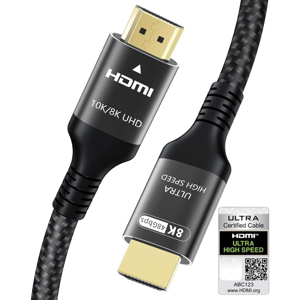 Adauxter Certified Ultra High Speed HDMI 2.1 Cable 10 Feet front view highlighting premium connector ports.