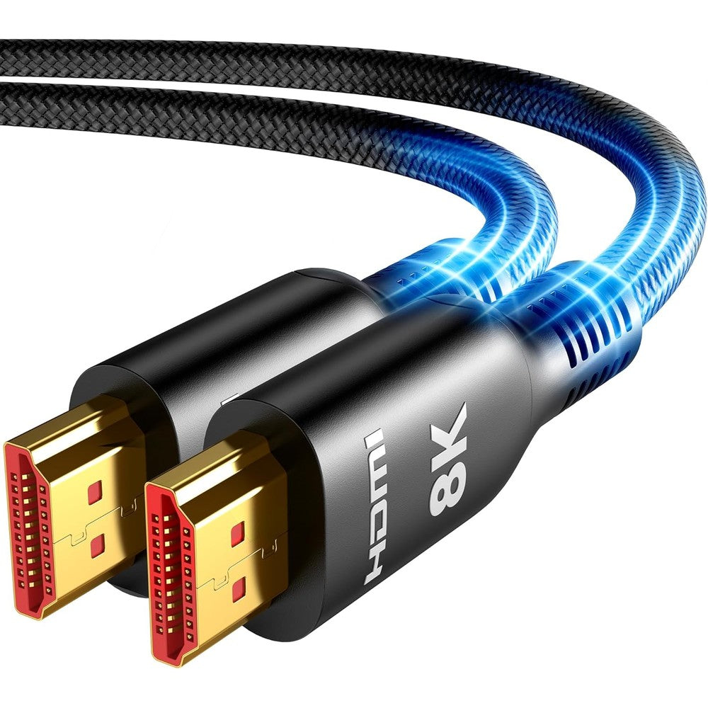 Highwings 8K HDMI Cable 20 FT front view showing the gold-plated connector pins and heavy duty construction.
