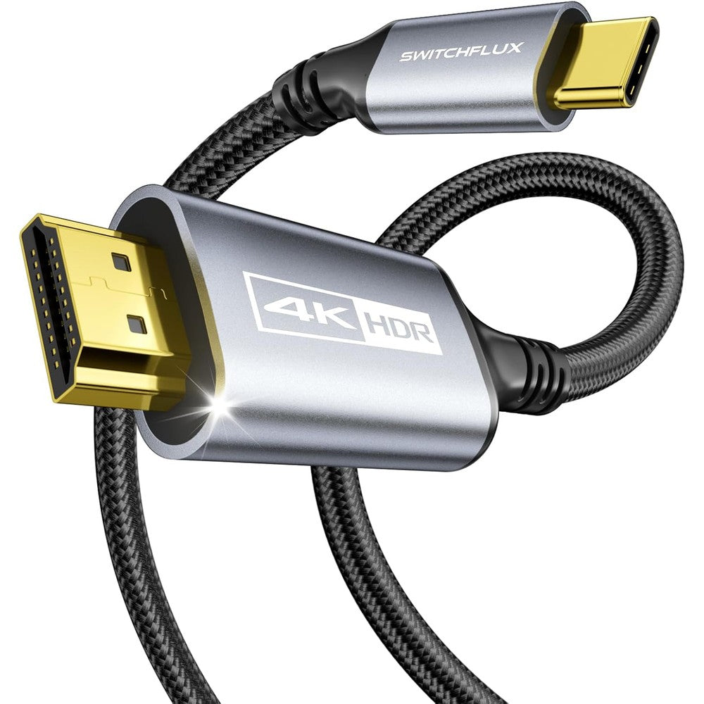 SWITCHFLUX USB C to HDMI Cable front view high speed braided cord for 4K video.