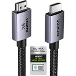 UGreen 8K HDMI 2.1 cable front view displaying the aluminum alloy connector shell and braided jacket texture.