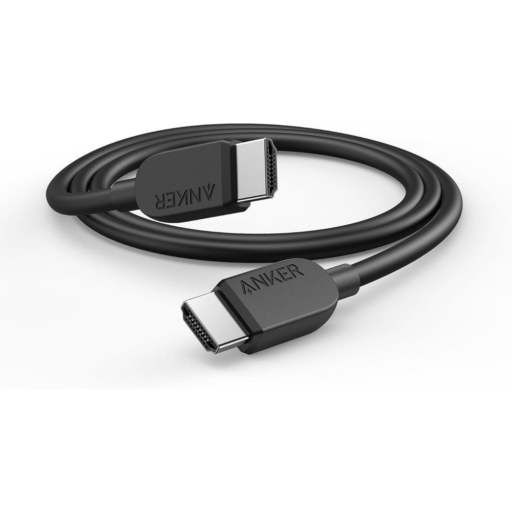 Anker 8K HDMI cable front view showcasing the durable black connector head and premium gold plating