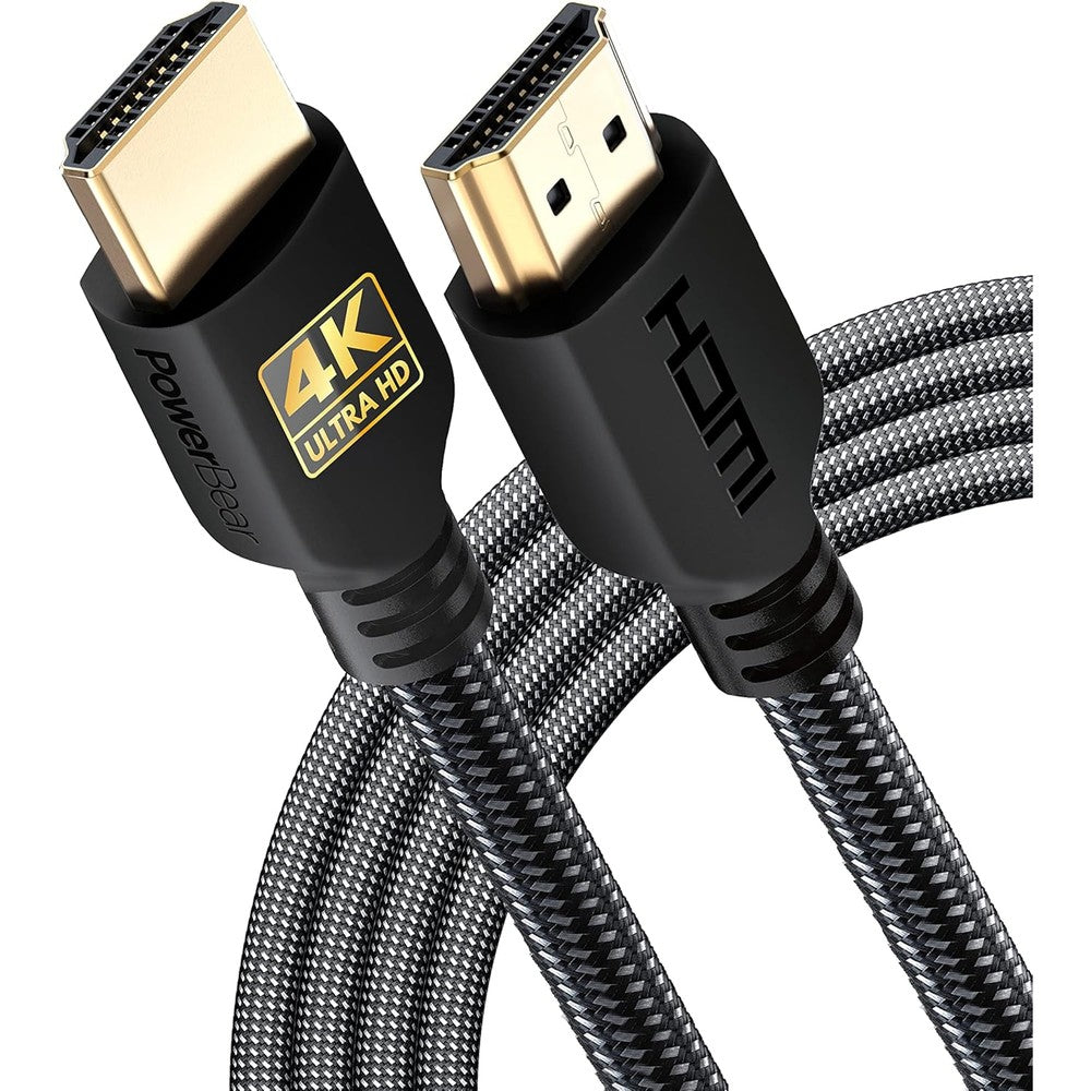 PowerBear 4K HDMI cable 10 feet front view showing premium gold plated connector