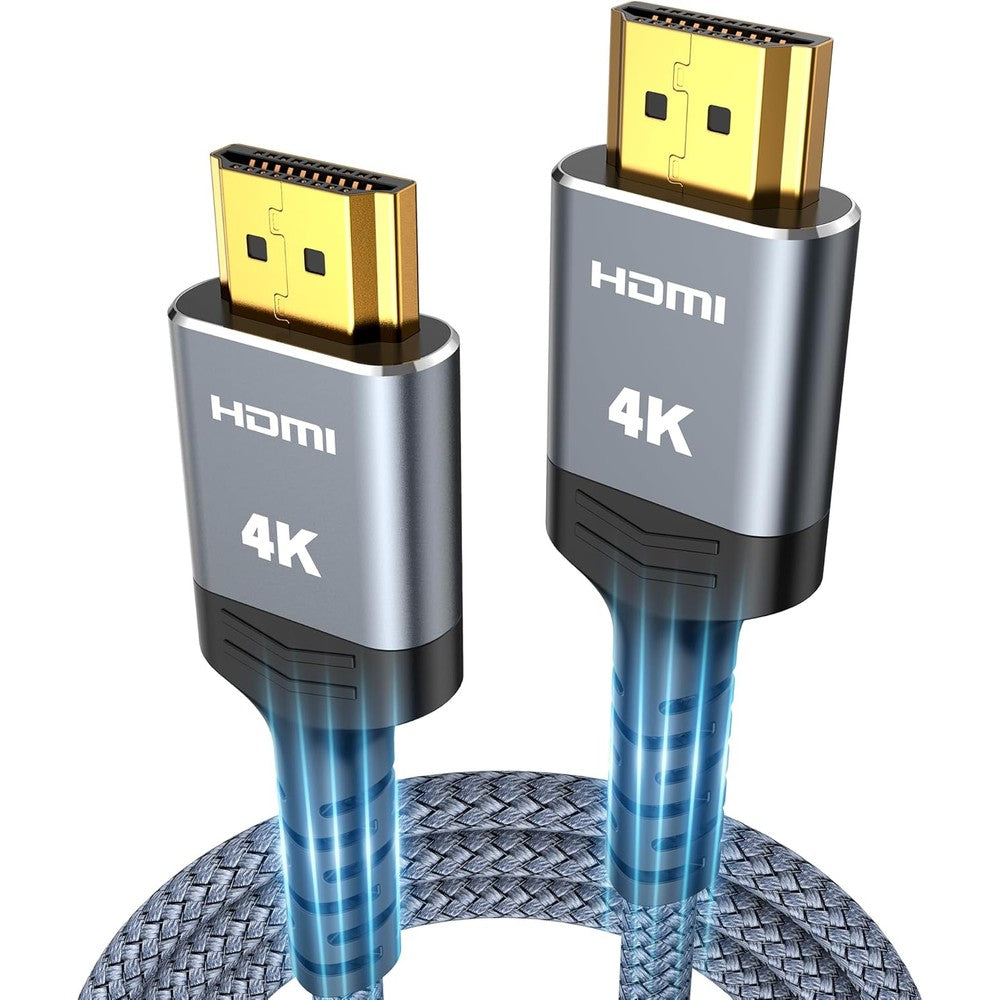 Highwings 4K HDMI cable front view showing nylon braided cord and gold-plated connectors