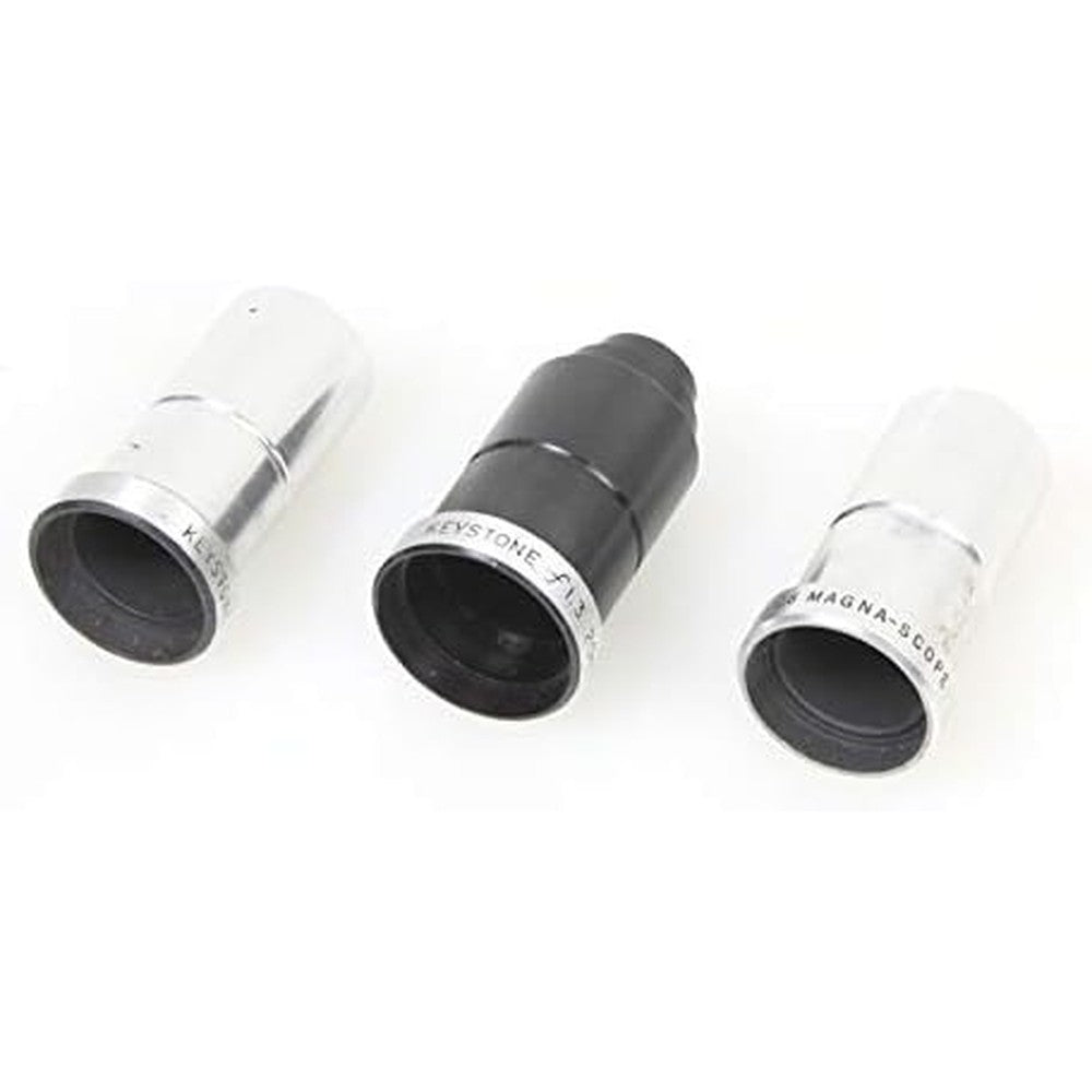 Keystone vintage projection lenses lot of three front view showing premium optical glass elements
