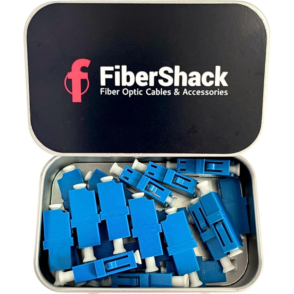 Fibershack LC Coupler Tin 20 Pack front view showing branded metal case