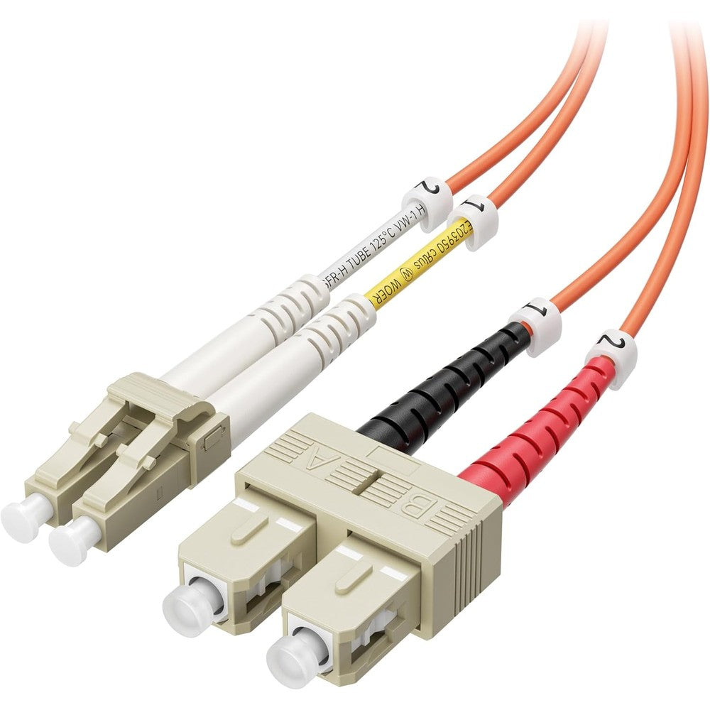 Cable Matters OM1 fiber cable front view showing LC and SC connectors