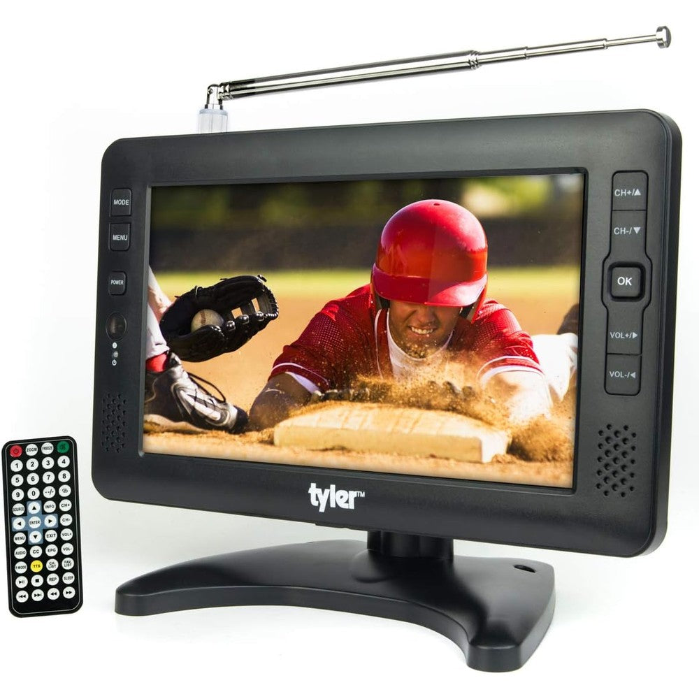 Tyler 9 inch portable television front view displaying high definition liquid crystal display screen.