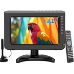Jexiop portable television front view showing vibrant screen display and top control buttons.