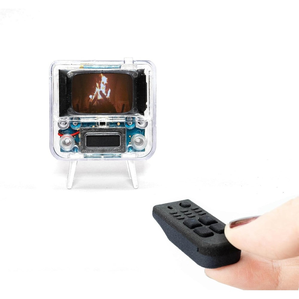 TinyCircuits TinyTV 2 Portable Retro Mini Television clear case version front view displaying video screen