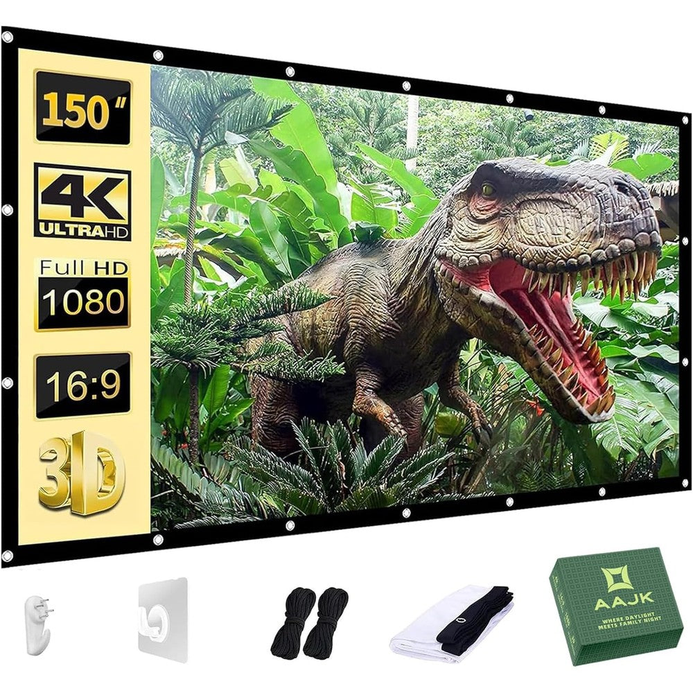 AAJK 150 inch outdoor projector screen front view displaying a sharp movie image