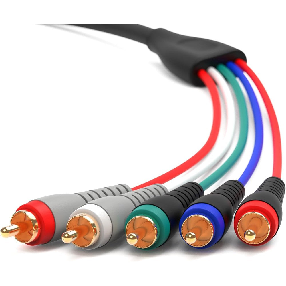 BlueRigger RCA component video and audio cable front view showing five color coded connectors.
