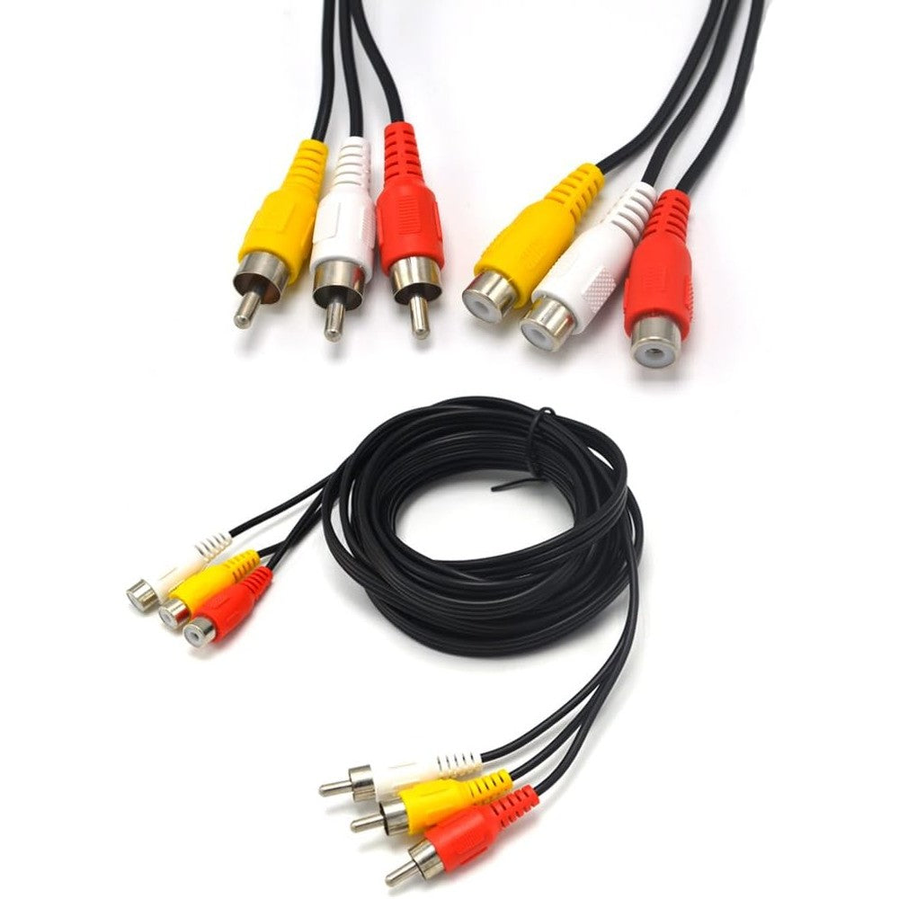 Pardarsey 10ft 3RCA male to female composite extension cable front view showing color-coded connectors.