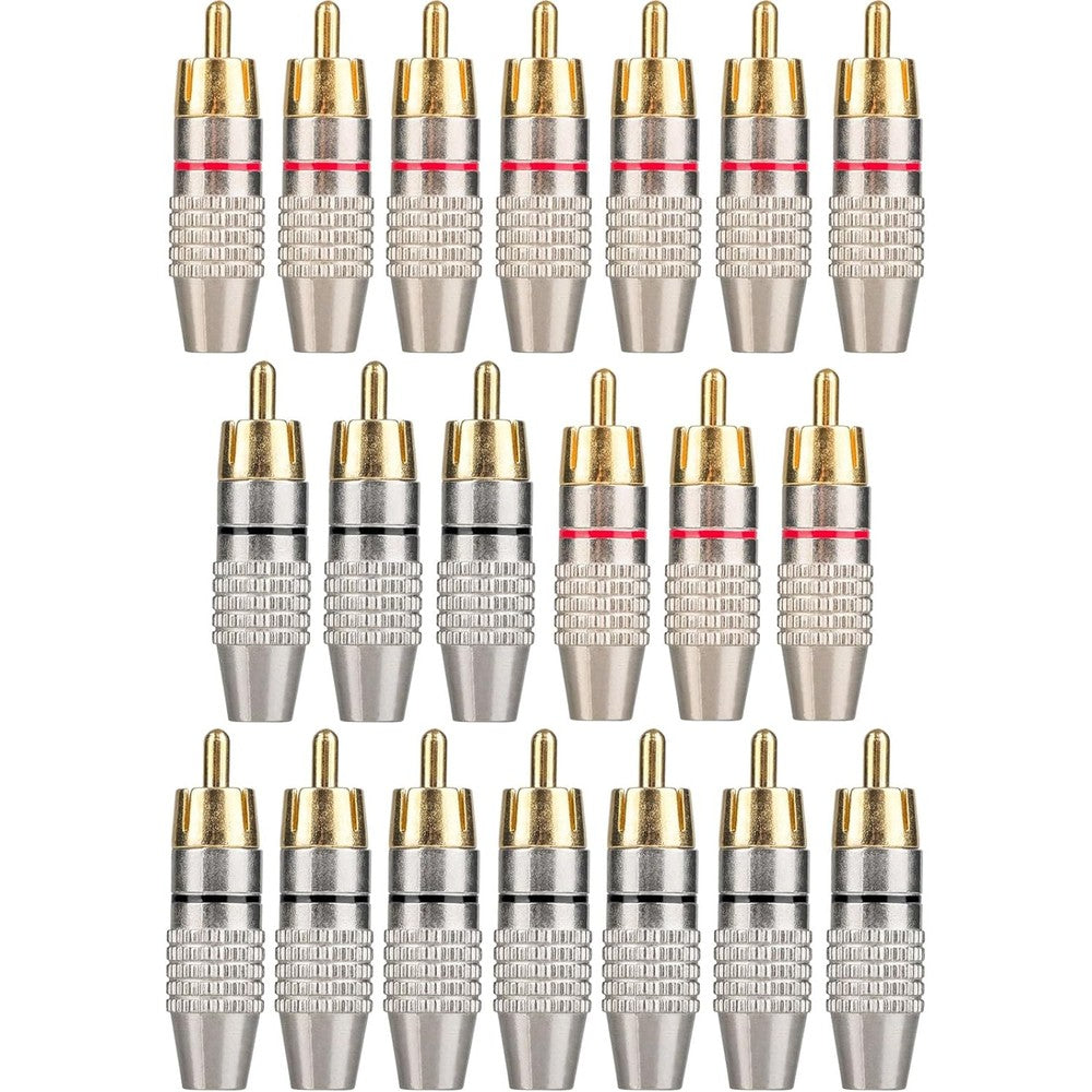 Elechood 20 Pack RCA male plug gold front view for audio repair