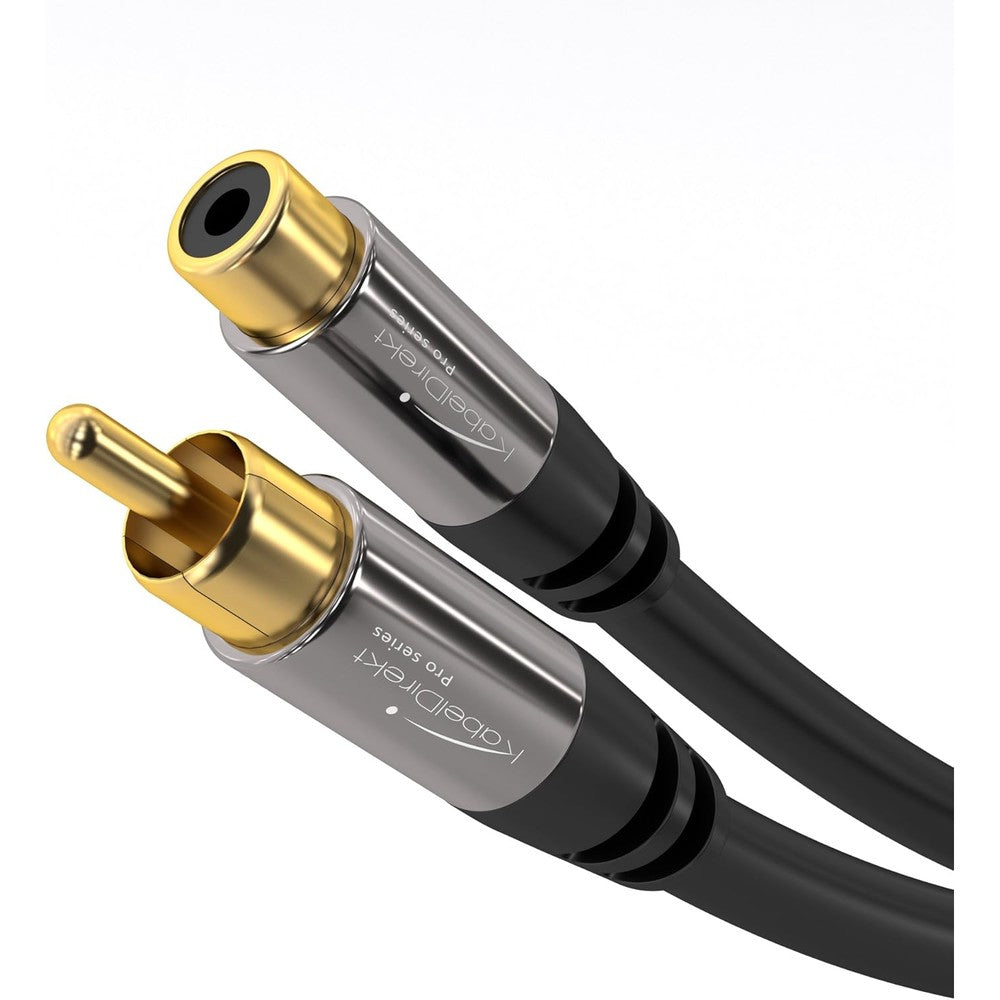 KabelDirekt RCA Extension Cable 6 feet front view showing gold-plated male and female connectors