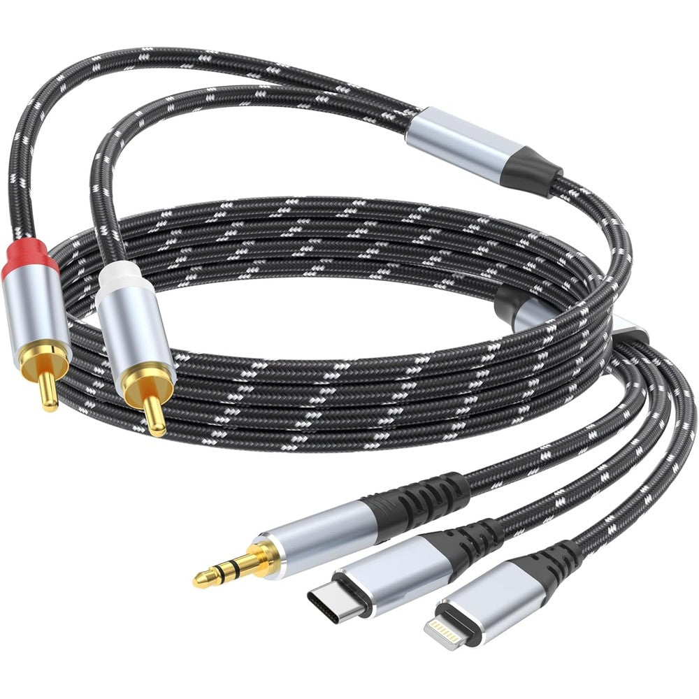 Dcnetwork 3-in-1 Lightning to RCA audio cable front view