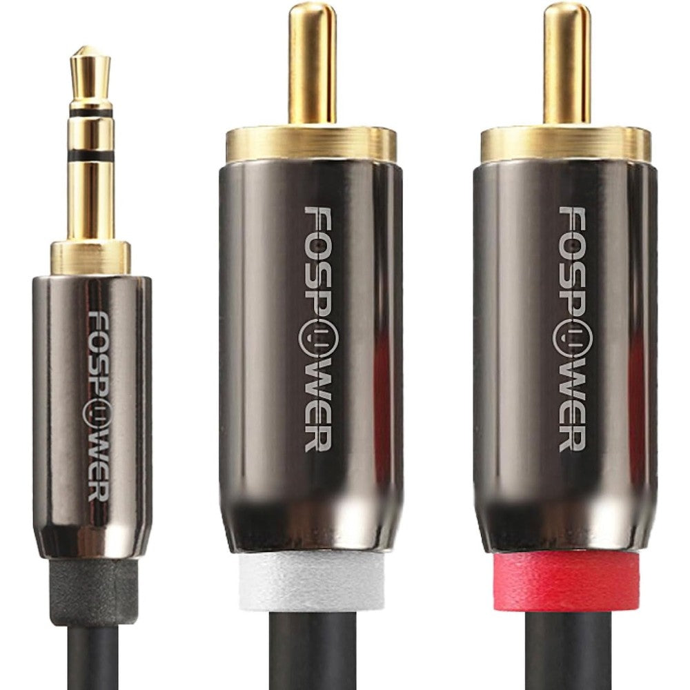FosPower 3.5mm to RCA stereo audio cable front view showing gold-plated plugs