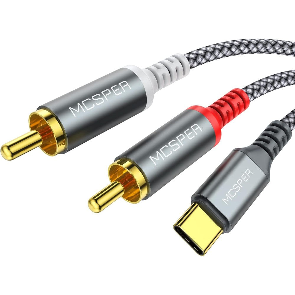 Mcsper USB C to 2 RCA audio cable front view showing connectors
