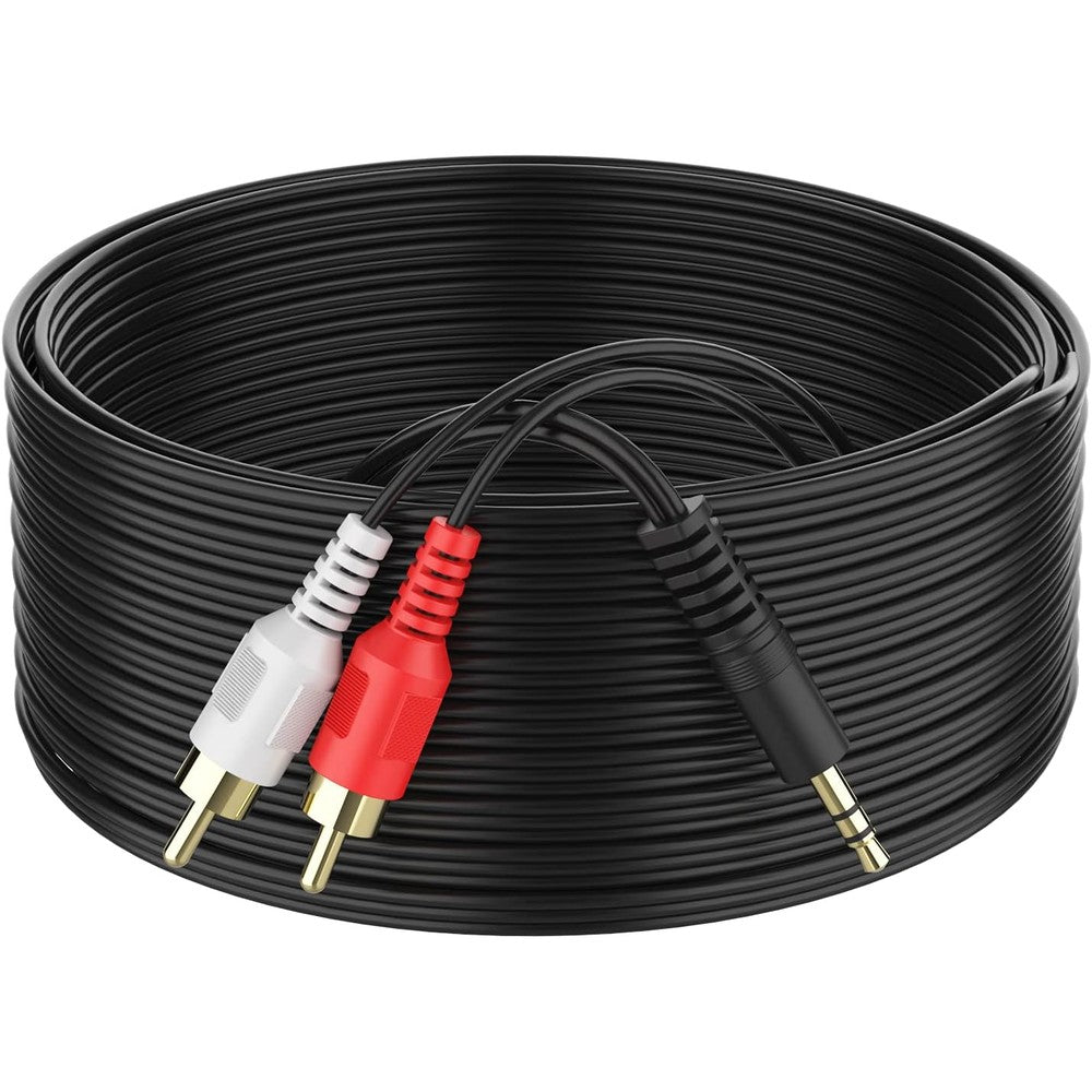 Abireiv 3.5mm to 2 Male RCA cable front view for audio systems.