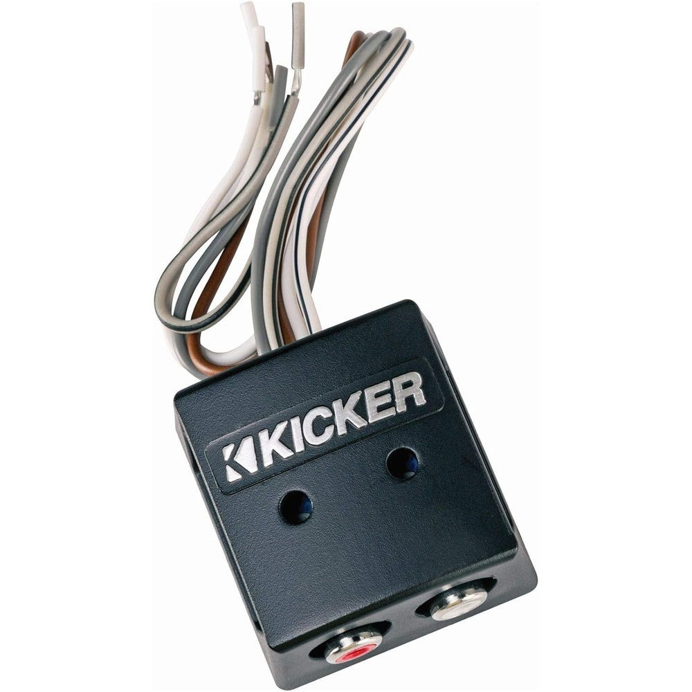 Kicker K-Series line out converter front view showing compact premium audio adapter design